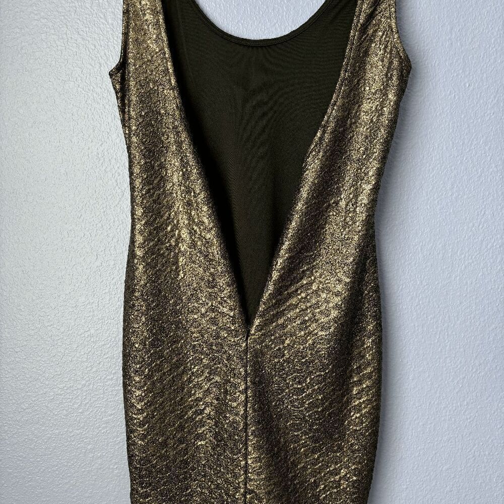 Women's Bodycon Dress Mini Black Metallic Medium Scoop Neck Low Back Sleeveless - Picture 5 of 7